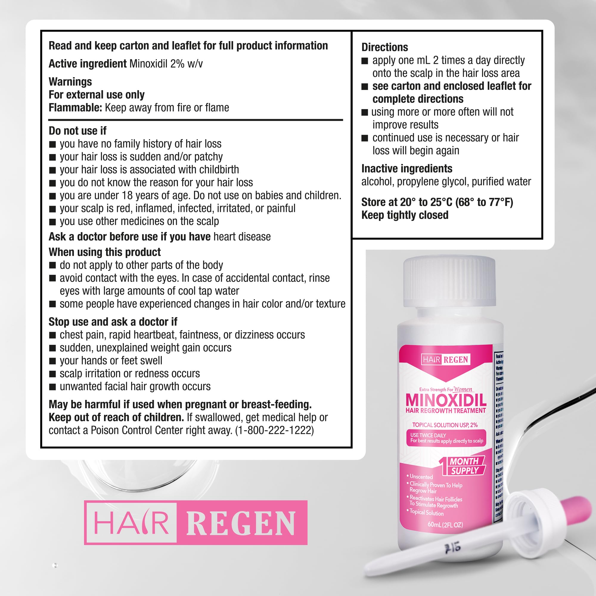 Hair Regen 2% Minoxidil for Women – Extra Strength Topical Solution (6 Pack)