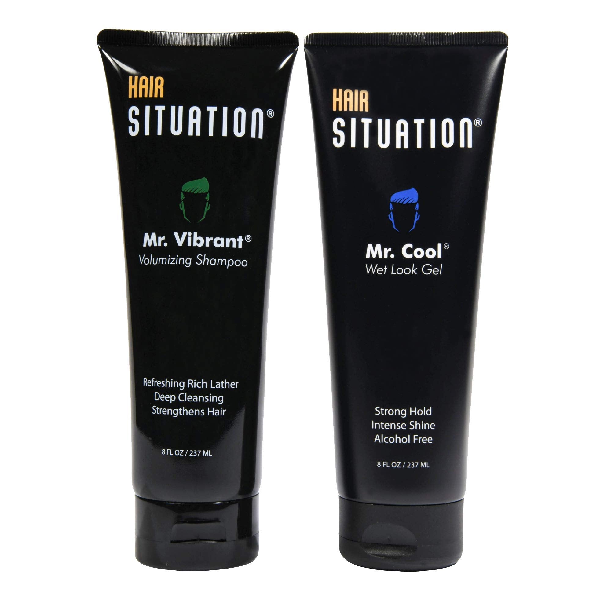 Hair Situation Mr. Cool Wet Look Gel — Strong Hold, High Shine, Alcohol-Free; Mr. Vibrant Volumizing Shampoo for Thinning Hair