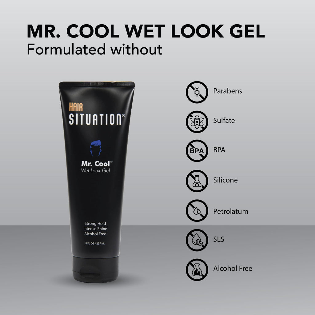 Hair Situation Mr. Cool Wet Look Gel — Strong Hold, High Shine, Alcohol-Free; Mr. Vibrant Volumizing Shampoo for Thinning Hair