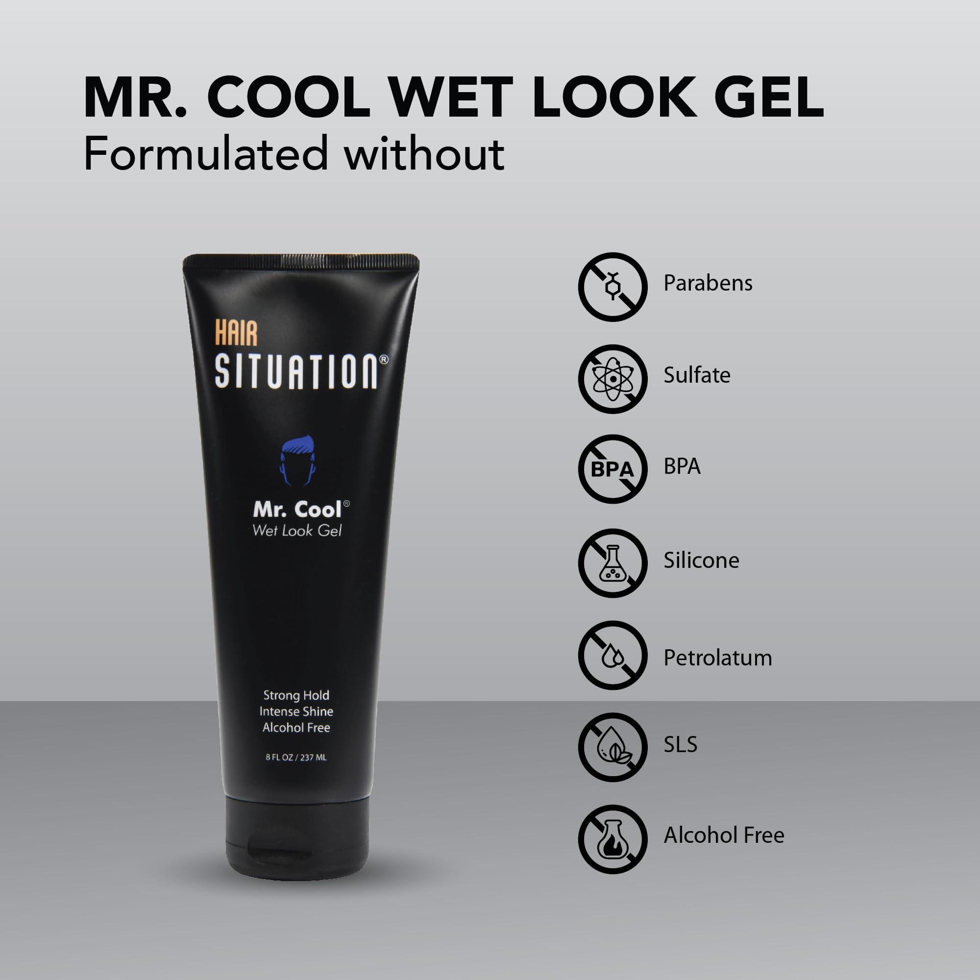 Hair Situation Mr. Cool Wet Look Gel — Strong Hold, High Shine, Alcohol-Free; Mr. Vibrant Volumizing Shampoo for Thinning Hair
