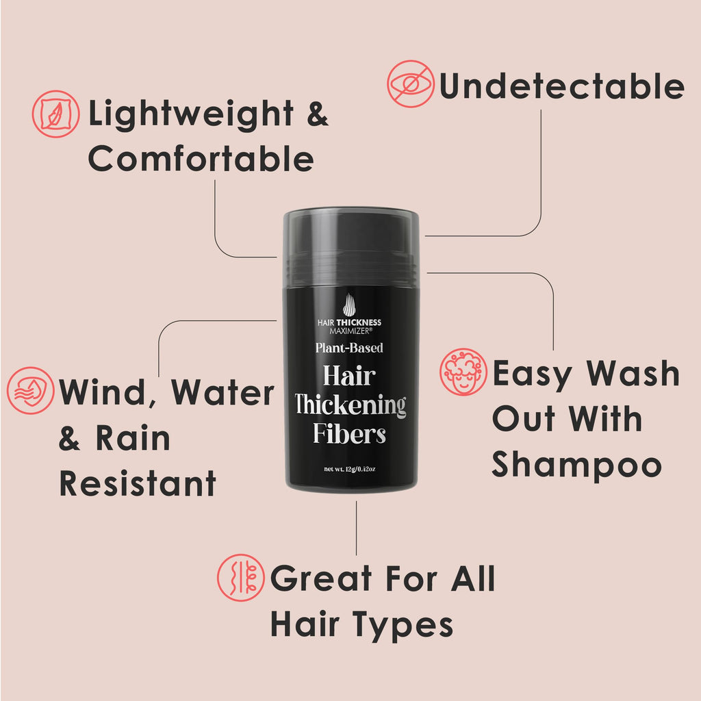 Hair Thickness Maximizer Hair Fibers for Thinning Hair — Plant-Based, Instant Coverage for Women & Men | Non-Itchy, Easy Washout (Medium Brown)