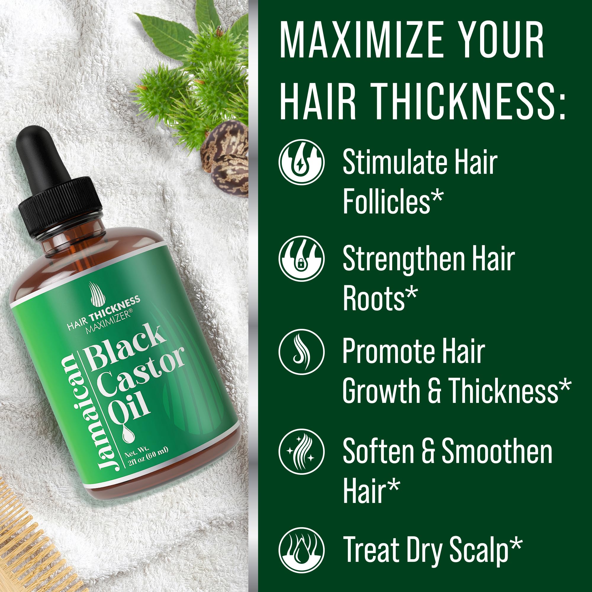 Hair Thickness Maximizer Jamaican Black Castor Oil for Hair Growth – Vegan & Unscented 2oz Serum (Pack of 2)