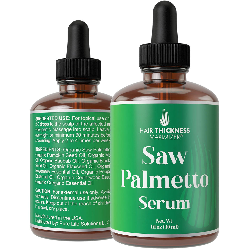 Saw Palmetto Serum for Hair Growth with Rosemary, Peppermint & Pumpkin Seed Oils | Vegan Thickening & Moisturizing - Hair Thickness Maximizer - 1oz