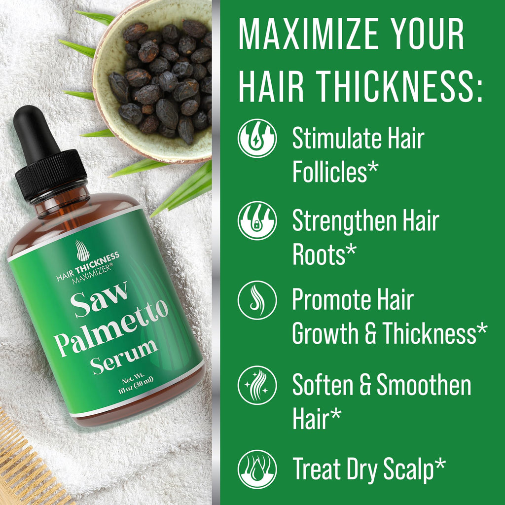 Saw Palmetto Serum for Hair Growth with Rosemary, Peppermint & Pumpkin Seed Oils | Vegan Thickening & Moisturizing - Hair Thickness Maximizer - 1oz
