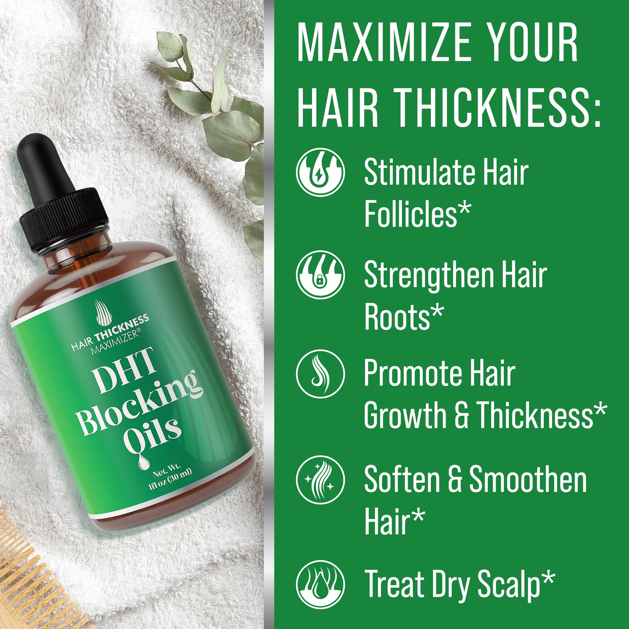 Hair Thickness Maximizer DHT Blocker Serum – Vegan & Unscented, 1oz