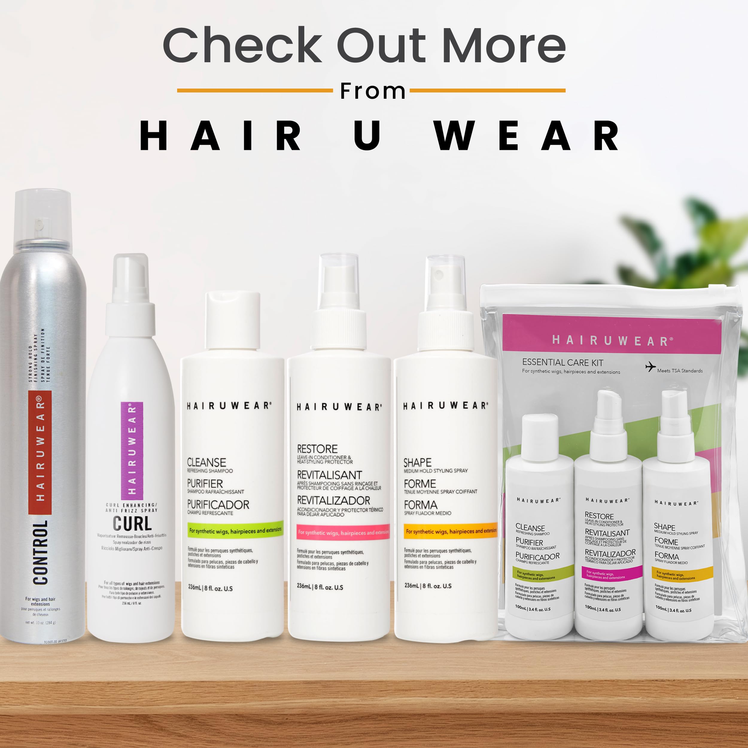 Hair U Wear Shampoo & Conditioner Set with Hair Spray for Wigs (8 oz each)