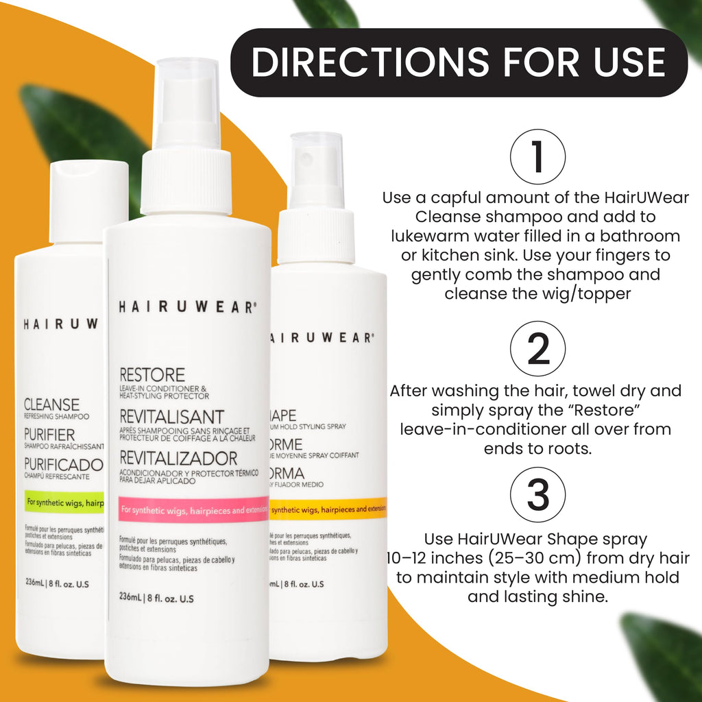 Hair U Wear Shampoo & Conditioner Set with Hair Spray for Wigs (8 oz each)
