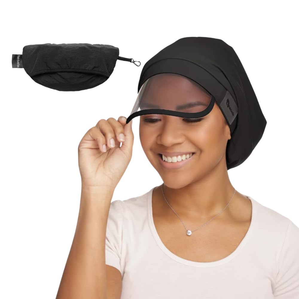 Hairbrella 100% Waterproof Rain Hat for Women – Satin Lined, Packable, Full Hair Coverage (Black)