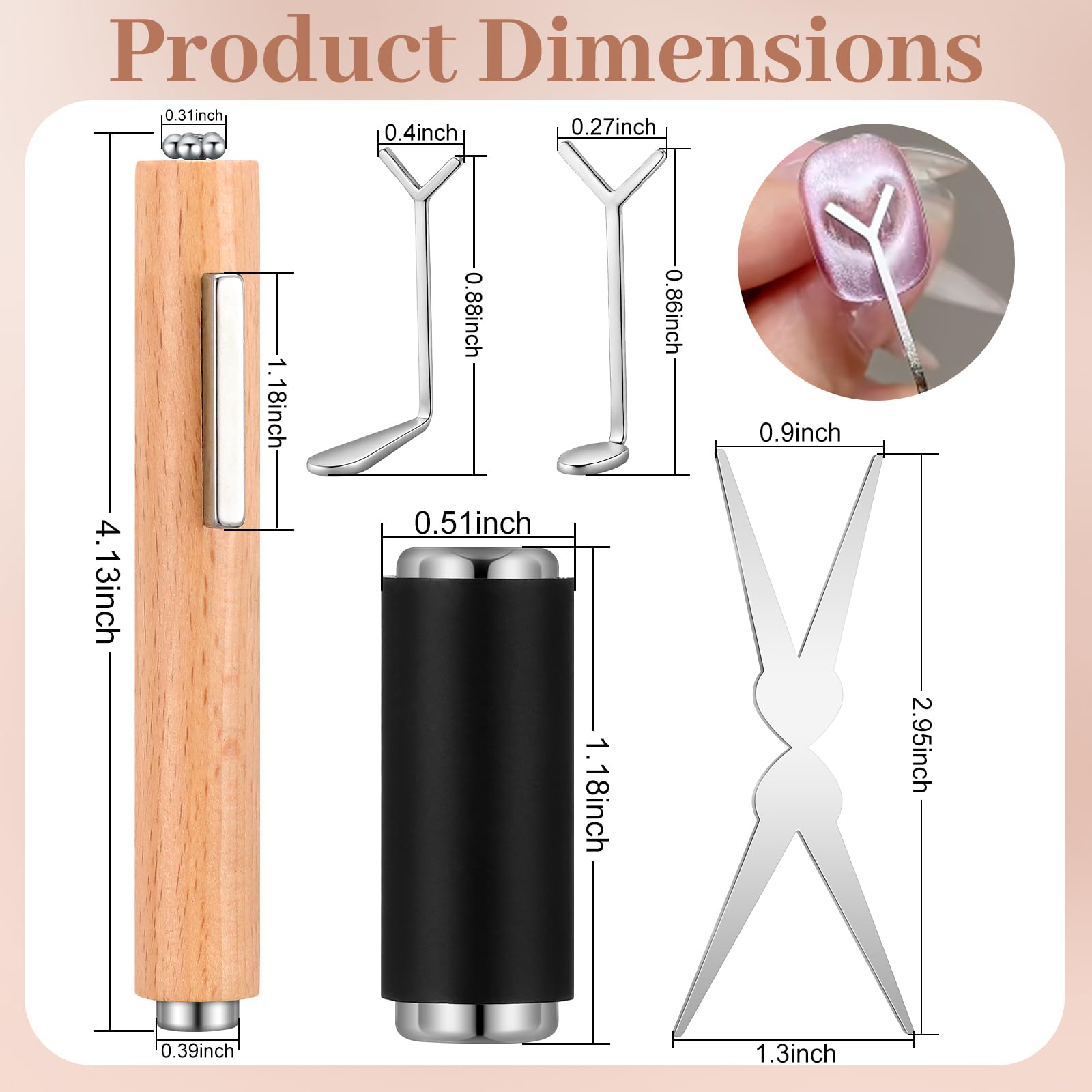 HairChrysm 8 Pcs Cat Eye Magnet Set – 3-in-1 Nail Pen & Scissor Shape Magnets