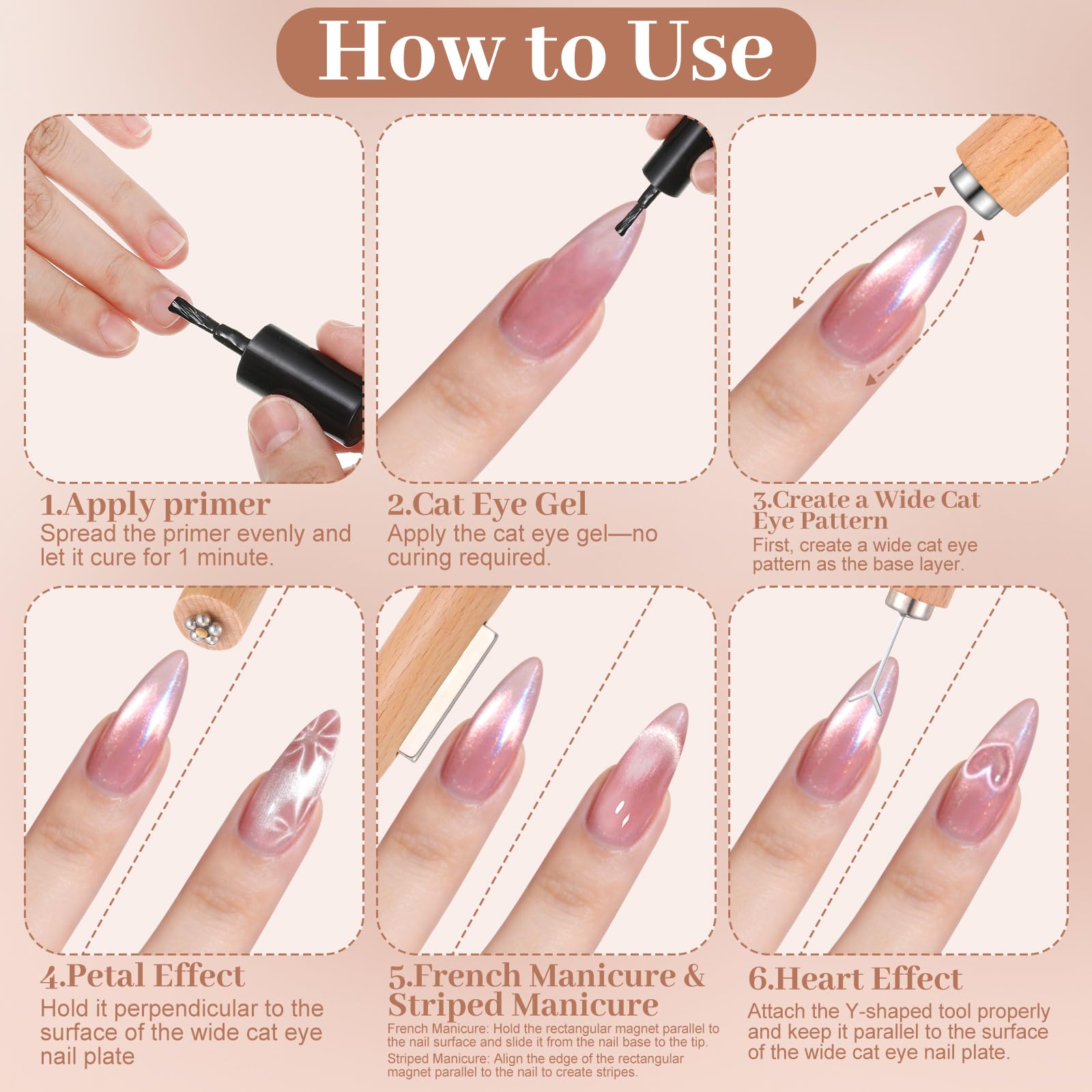 HairChrysm 8 Pcs Cat Eye Magnet Set – 3-in-1 Nail Pen & Scissor Shape Magnets