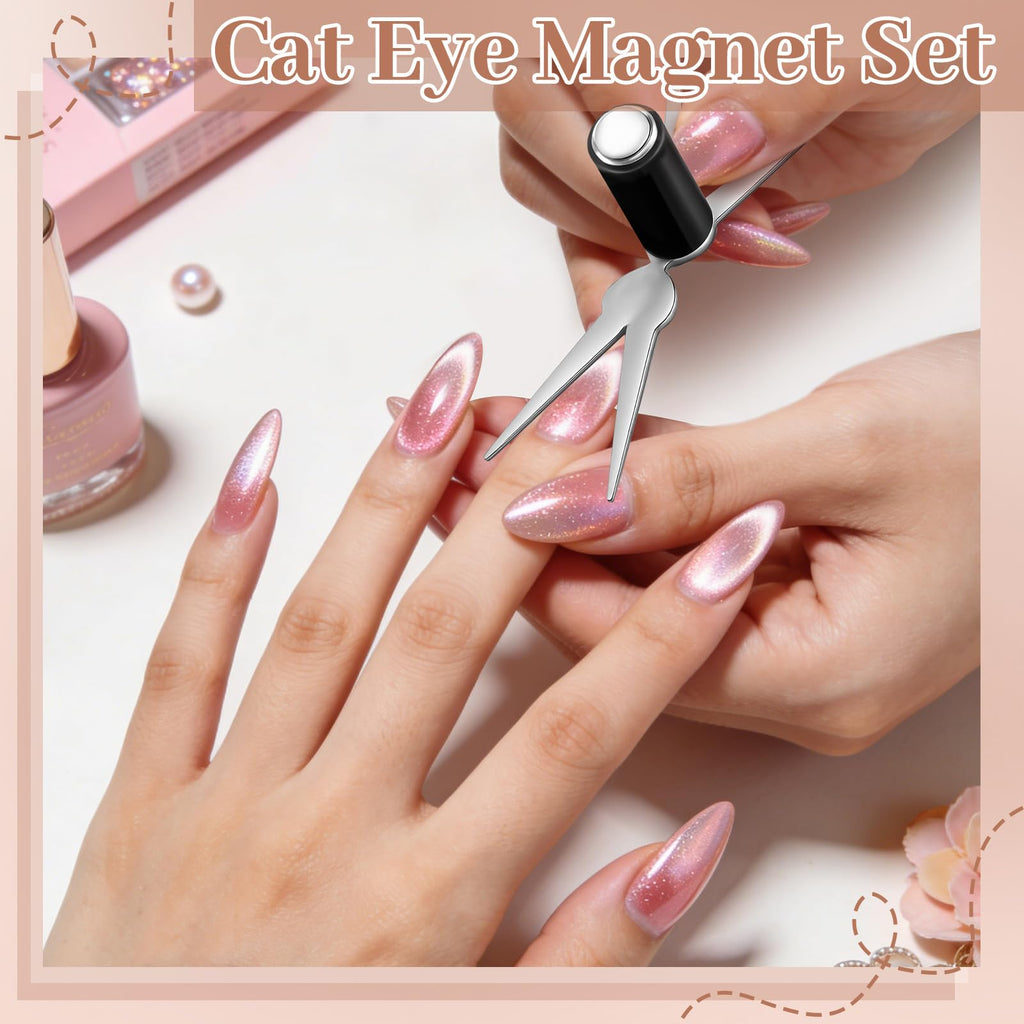 HairChrysm 8 Pcs Cat Eye Magnet Set – 3-in-1 Nail Pen & Scissor Shape Magnets