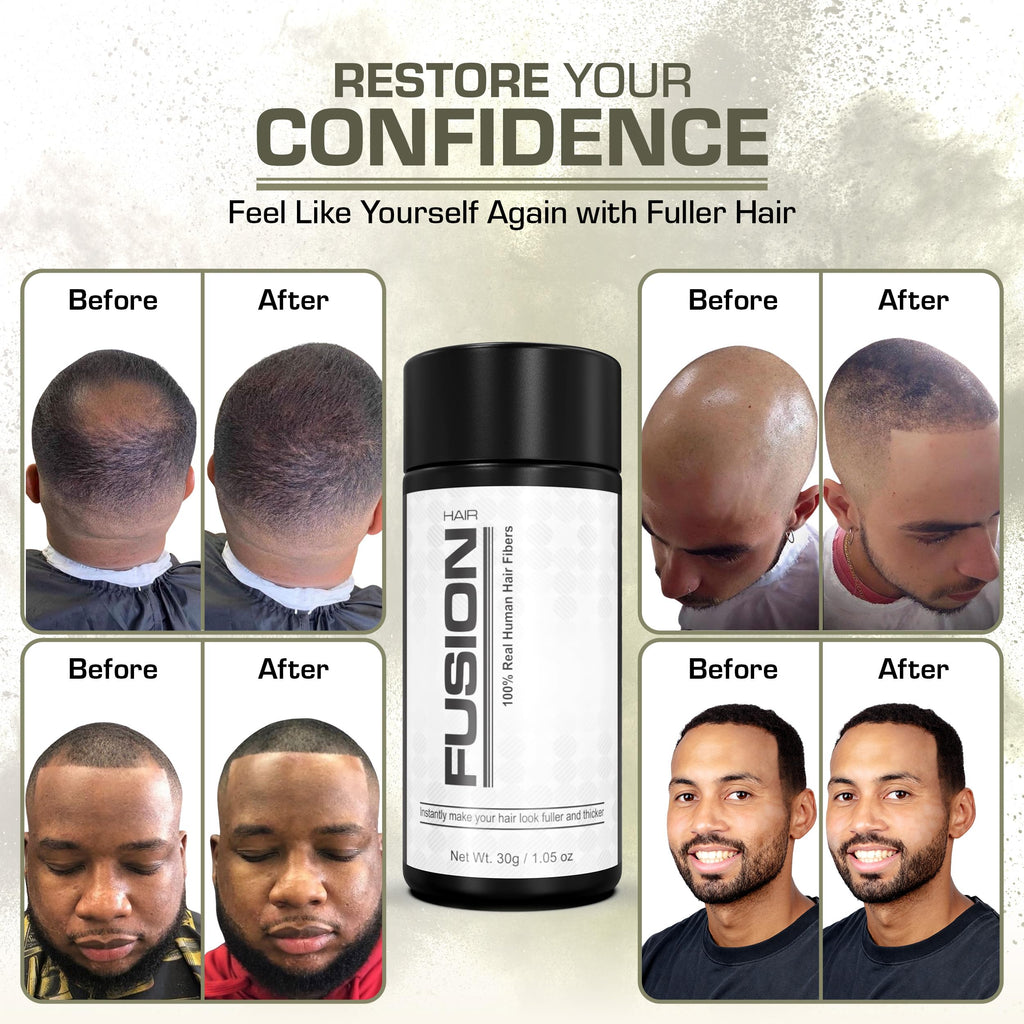 HAIRFUSION Hair Fibers for Thinning Hair - Real Human Hair, Jet Black, 0.42 oz, Root Touch Up & Volumizer