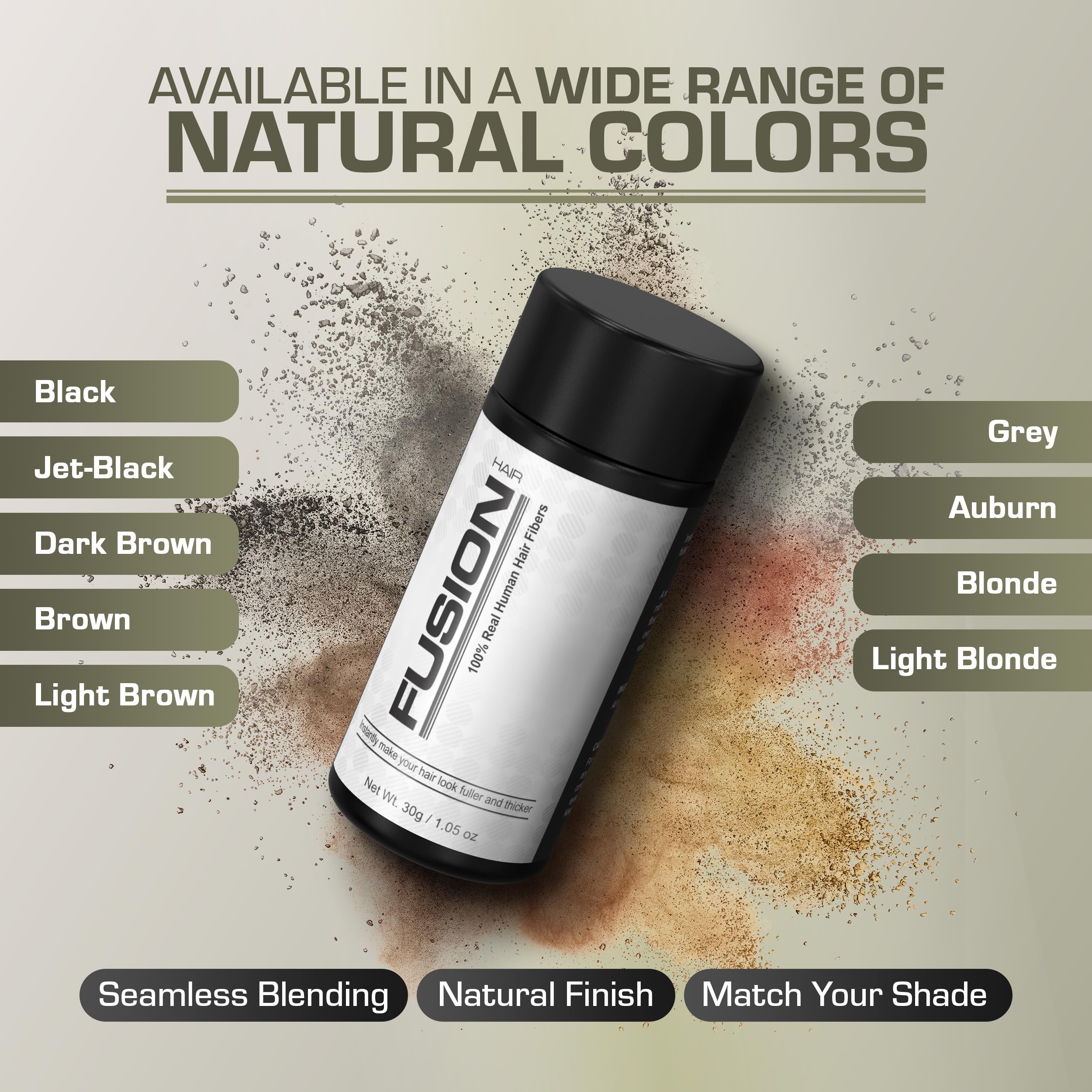 HAIRFUSION Hair Fibers for Thinning Hair - Real Human Hair, Auburn (0.42 oz) - Root Touch Up & Volumizer