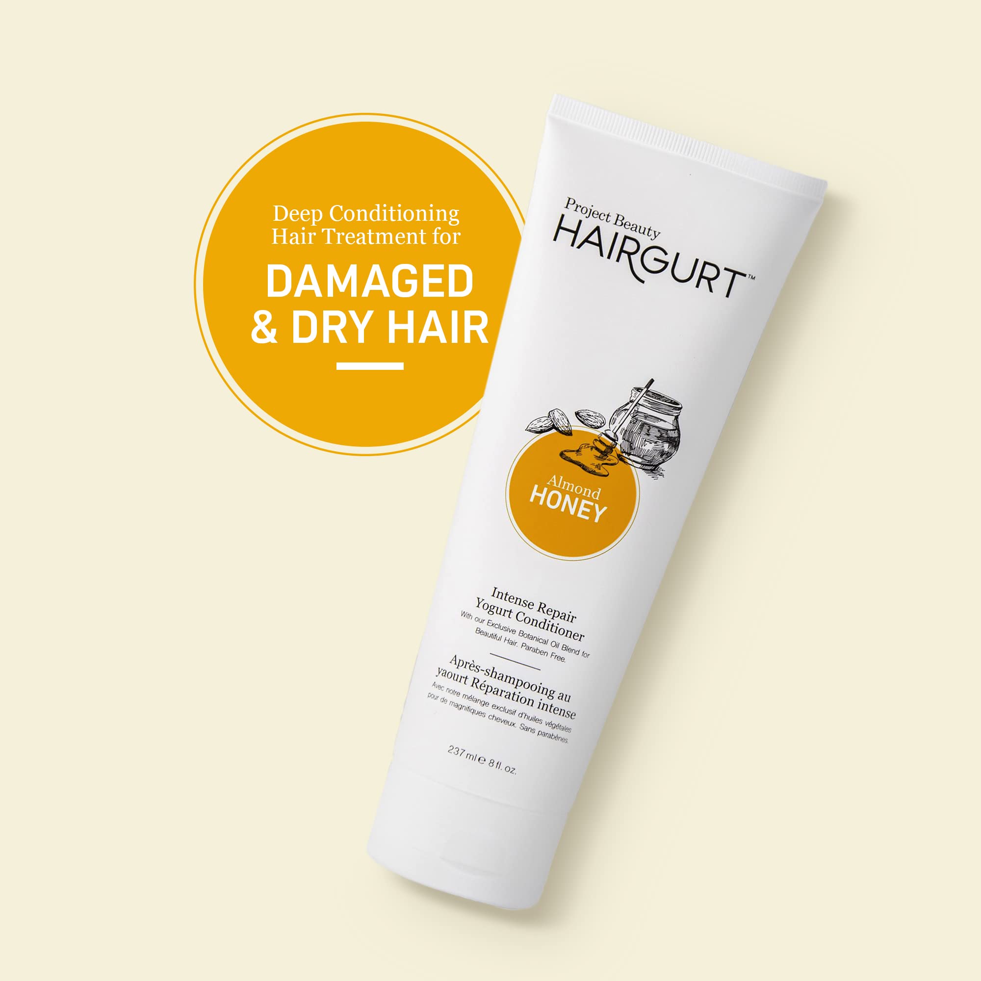 Hairgurt Intense Repair Almond-Honey Conditioner Set — Shampoo, Conditioner & Hair Mask for Dry, Damaged, Frizzy Hair (8 fl oz)
