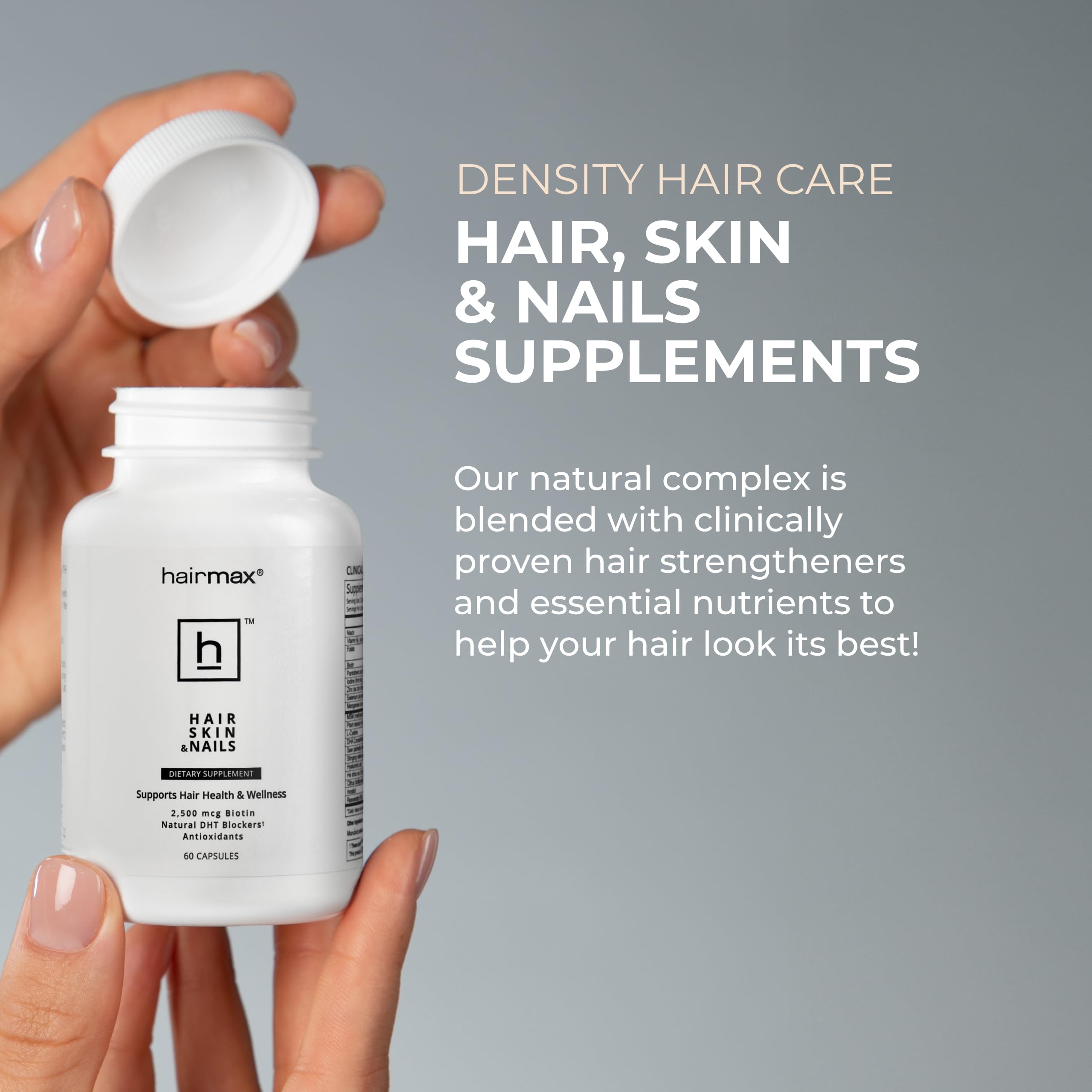 Hairmax Hair, Skin and Nails Dietary Supplement – 2500mcg Biotin, DHT Blocker, MSM, Antioxidants, 60 Capsules