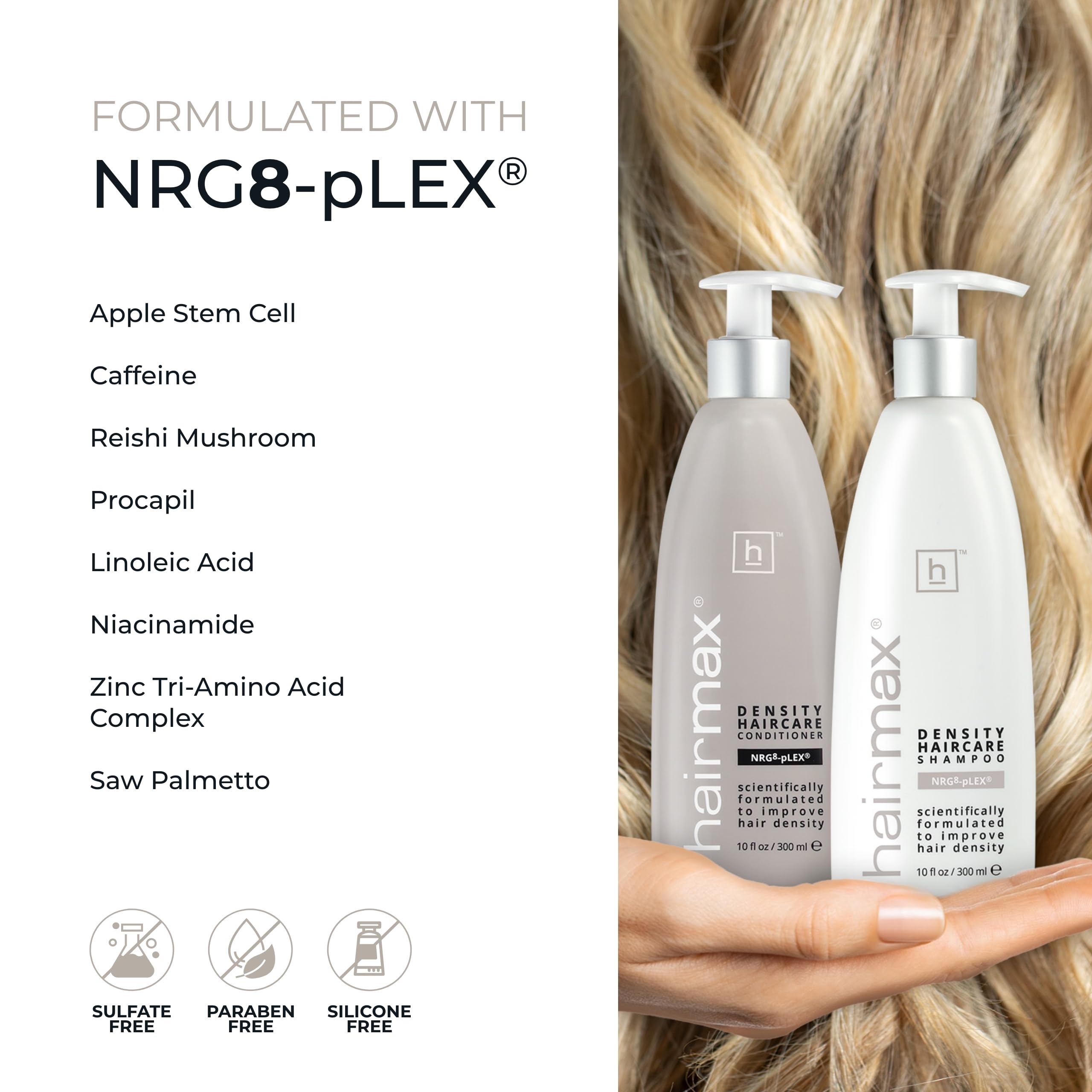 Hairmax Density Shampoo & Conditioner – Anti-Thinning Formula | Sulfate & Paraben-Free | 10 fl oz Each