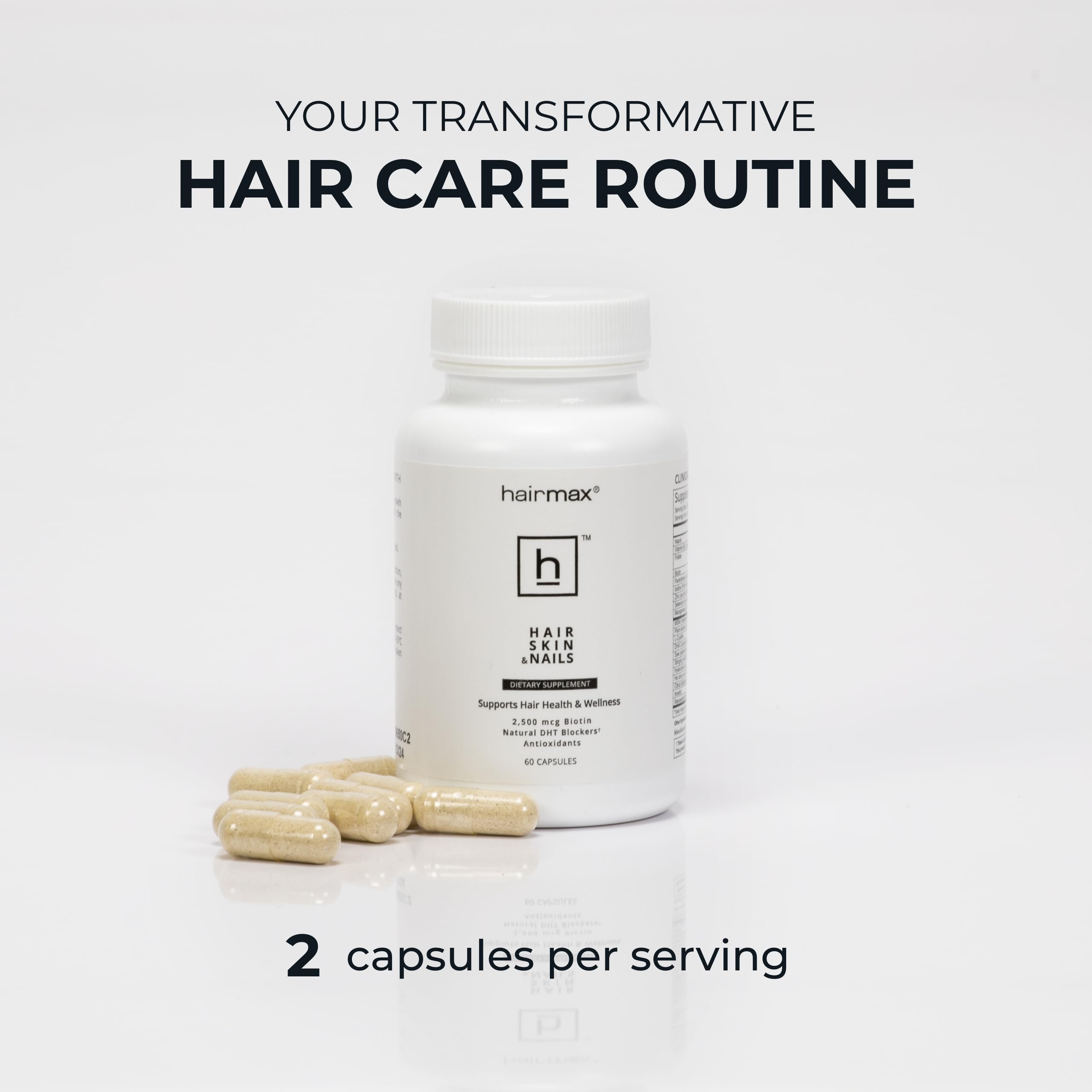 Hairmax Hair, Skin and Nails Dietary Supplement – 2500mcg Biotin, DHT Blocker, MSM, Antioxidants, 60 Capsules