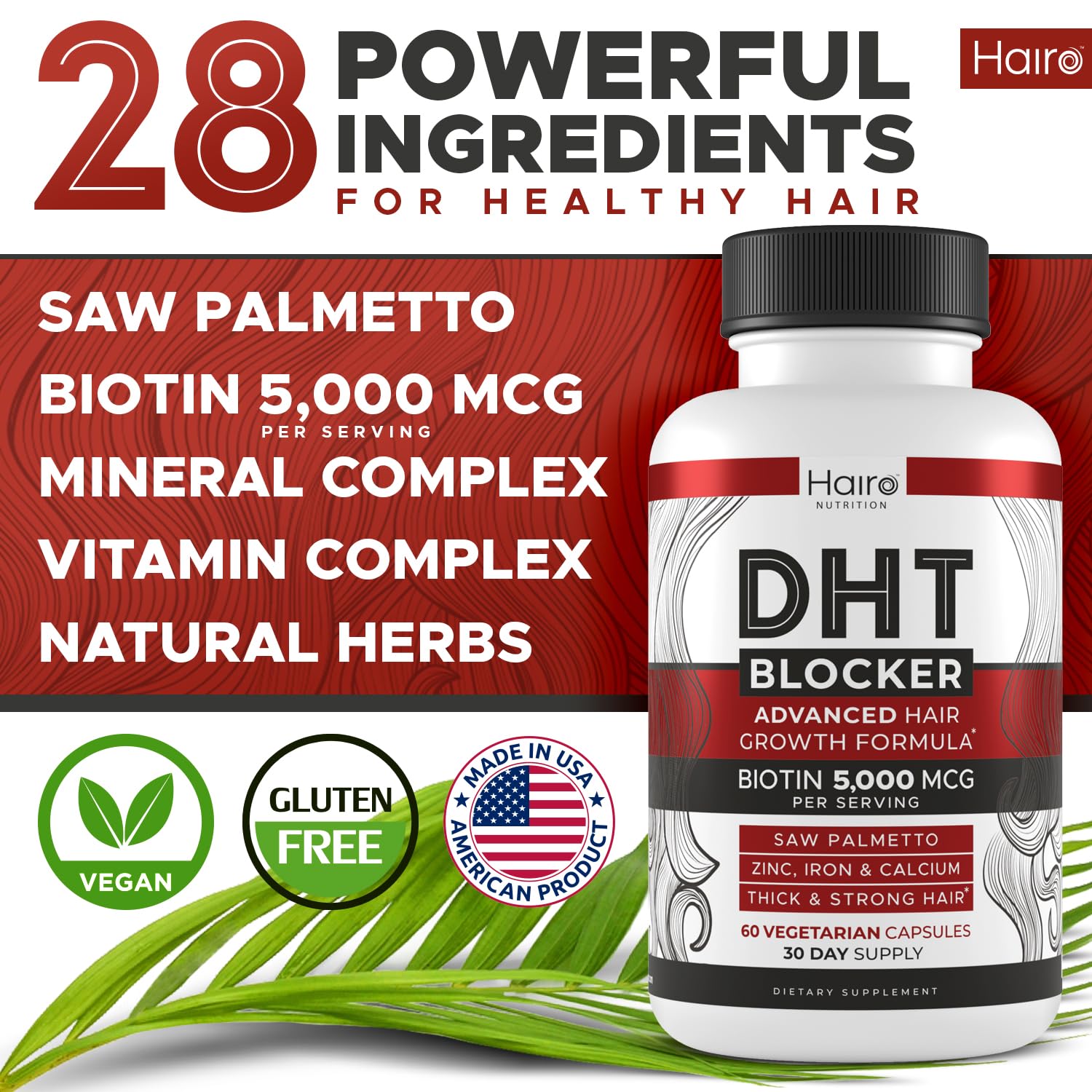 DHT Blocker Hair Growth Supplement – Biotin & Saw Palmetto for Regrowth (Unisex)