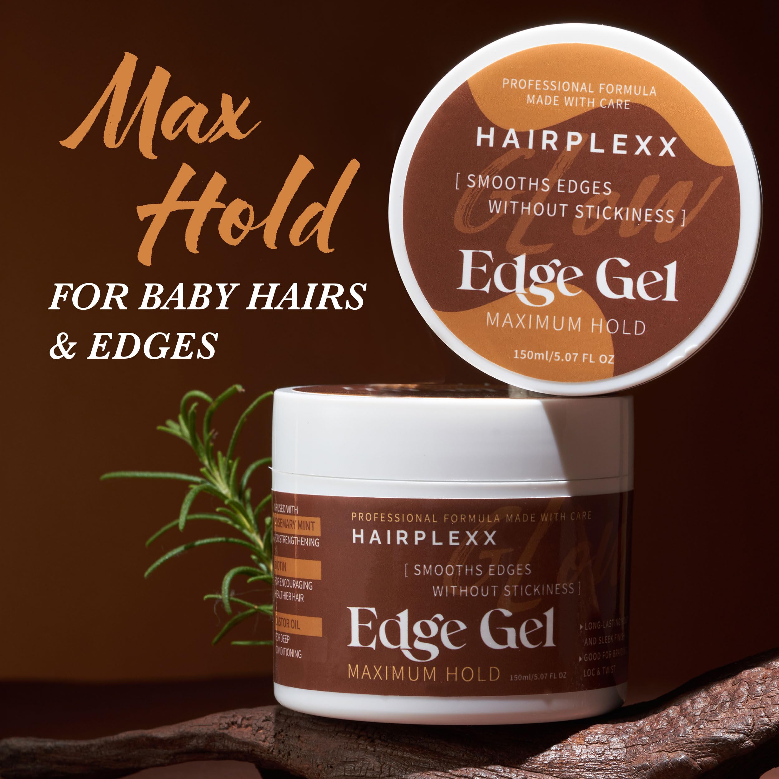 Hairplexx Glow Edge Control Gel – Maximum Hold, Non-Sticky Finish, Rosemary Mint, Biotin & Castor Oil