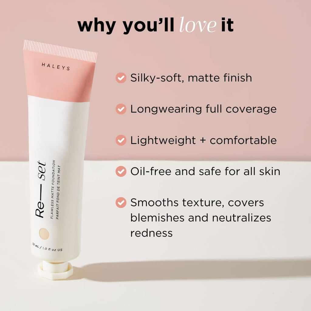 HALEYS Re-set Full Coverage Matte Foundation + Re-fine Primer | Oil-Free, Long-Lasting