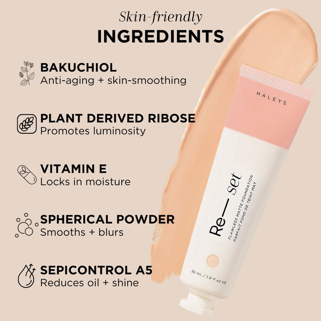 HALEYS Re-set Full Coverage Matte Foundation + Re-fine Primer | Oil-Free, Long-Lasting