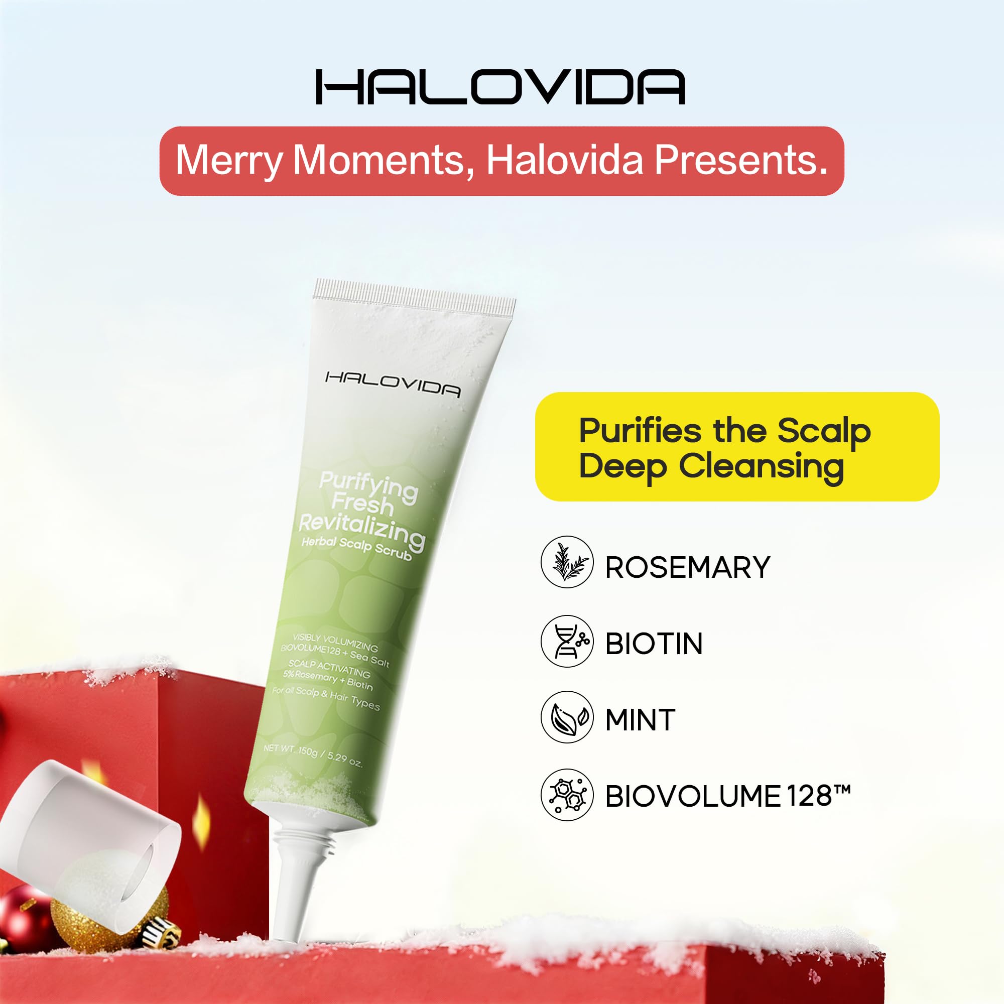 HALOVIDA Sea Salt Rosemary & Mint Scalp Scrub – Deep Cleansing, Itch Relief, Cruelty-Free