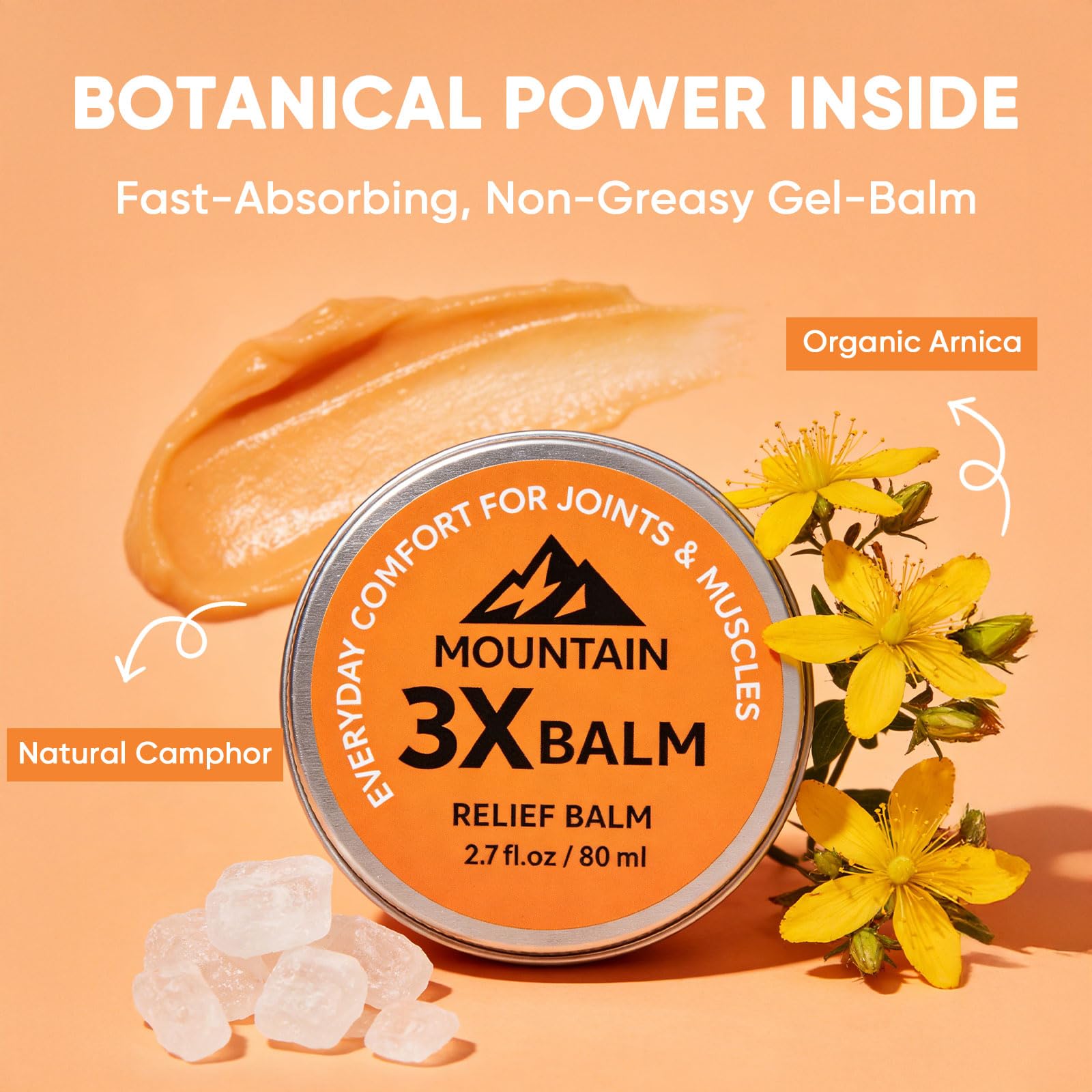 Halpilt Mountain 3X Relief Balm — Organic Arnica & Camphor, 2.7 fl oz, Fast-Absorbing Joint & Muscle Comfort