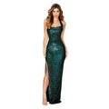 Halter Neck Sweet & Spicy Split Sequin Dress - Backless Long Evening Gown, Various Colors