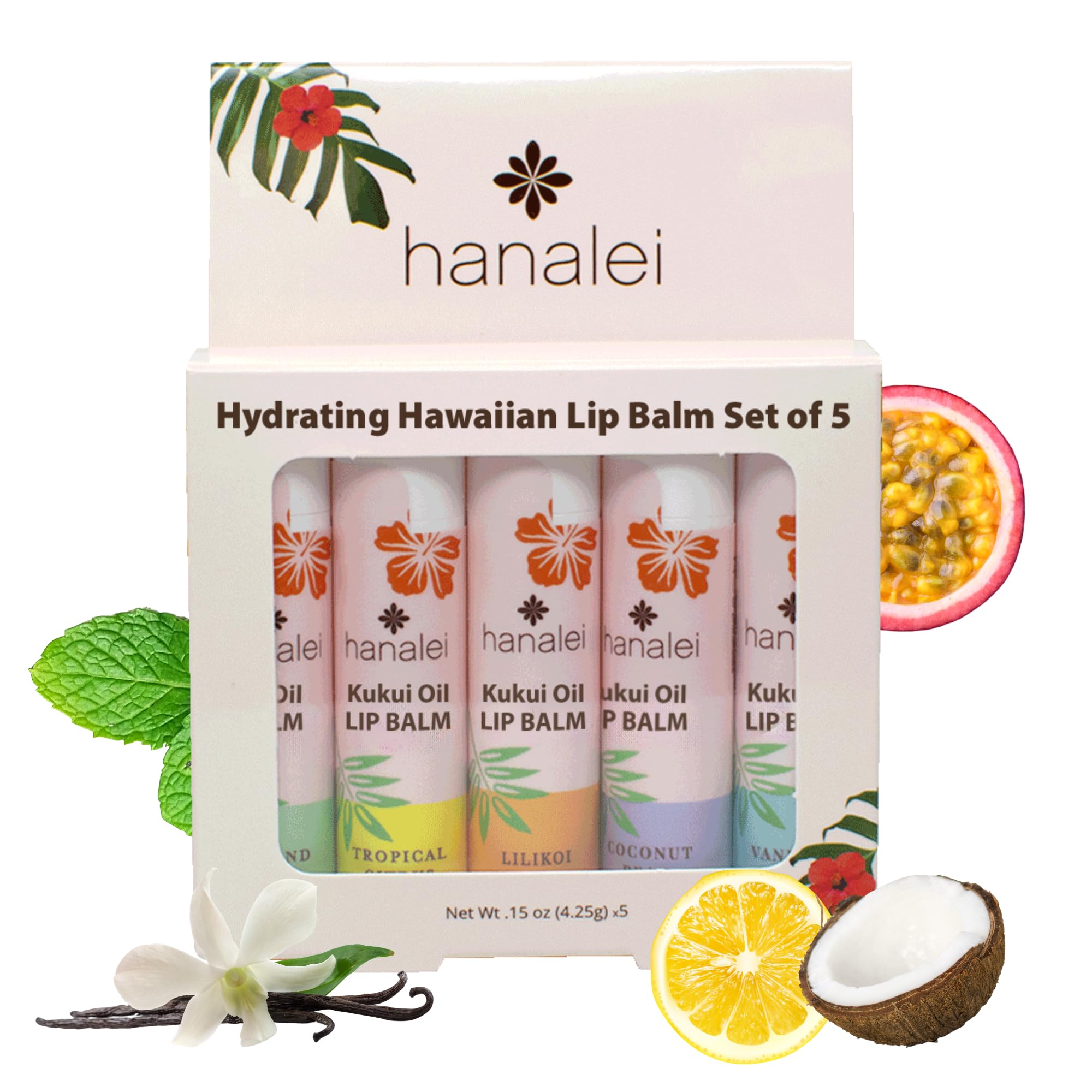 Hanalei Lip Balm & Moisturizer Variety Pack (5 Tubes) – Kukui Oil Hydration & Beeswax