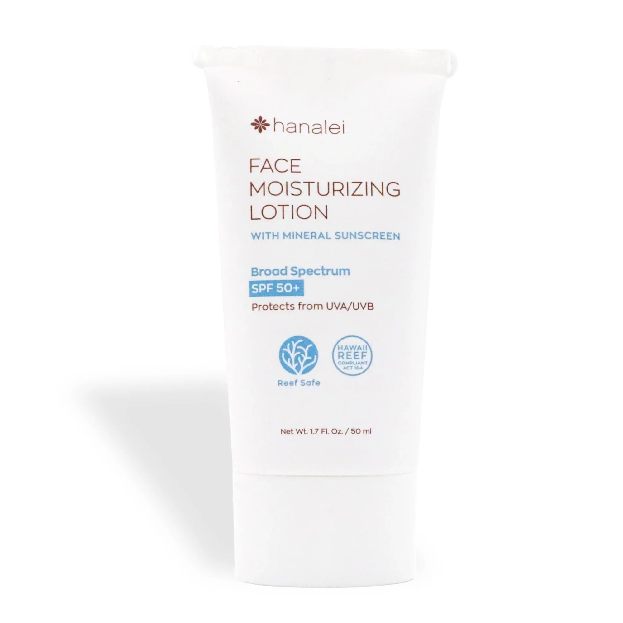 Hanalei Mineral Sunscreen Face Moisturizer SPF 50 – Dermatologist Tested, Reef-Safe, 3-in-1 Hydrating Primer