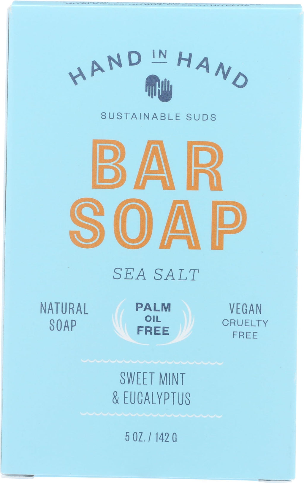 Hand in Hand Sweet Mint & Eucalyptus Sea Salt Bar Soap, 5 oz — Vegan, Palm Oil Free