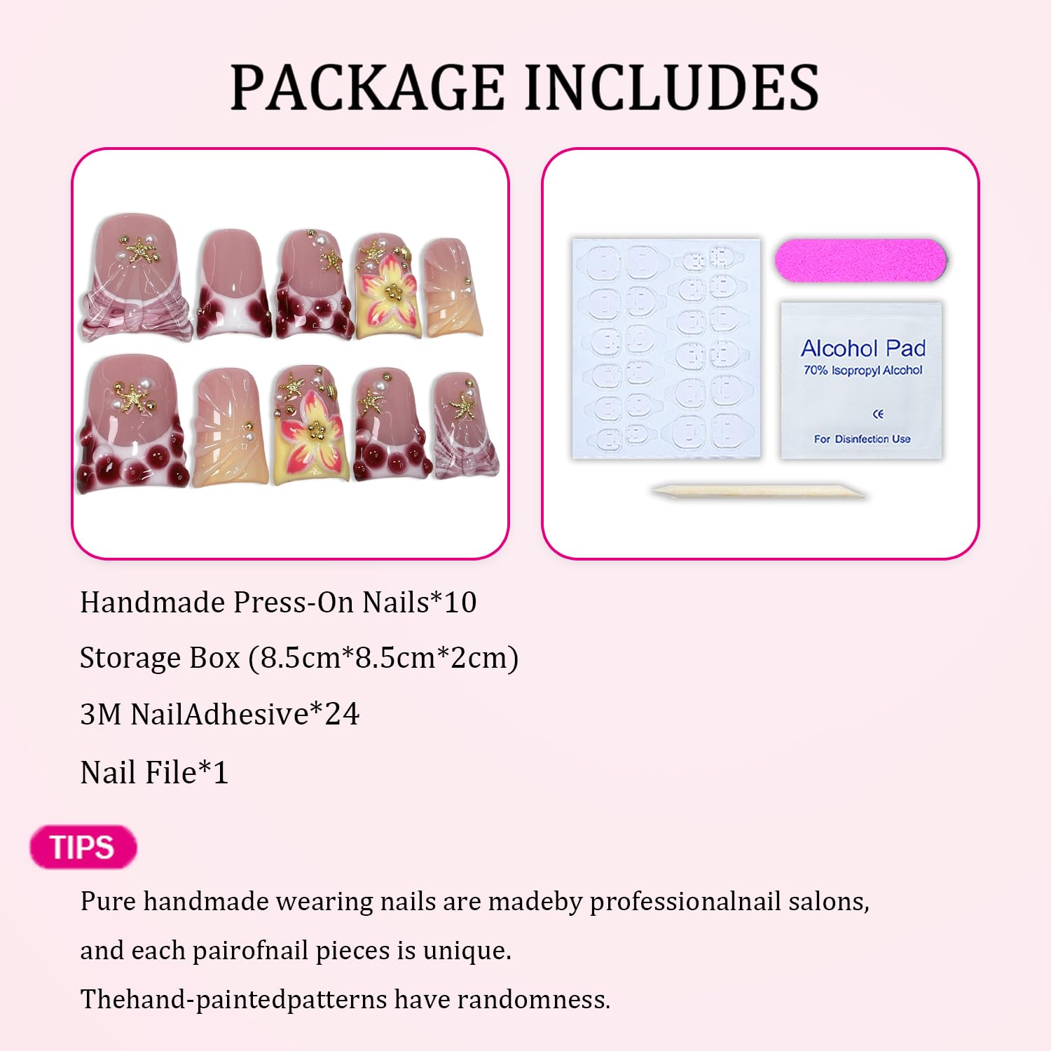 Handmade Flower Press-on Nails – 3D Seashell & Pearl Design, Short Duck Style, 10pcs