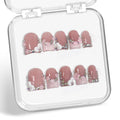 Handmade Press-On Nails – Short Square 3D Floral Pink French Tip with Rhinestones