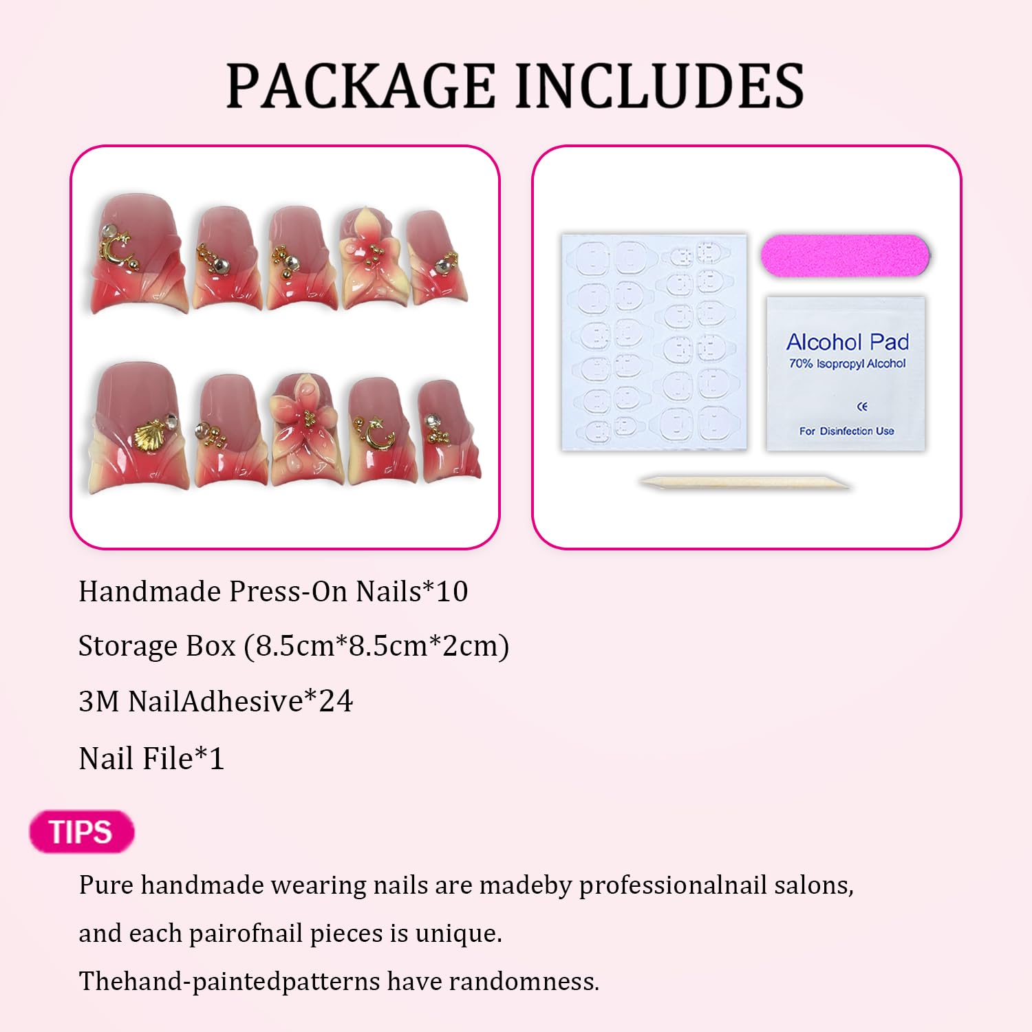 Handmade Nails Short Duck Press-On Nails with 3D Flower Art, Moon Shell Gradient Tip