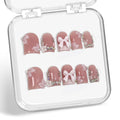 10 Pcs Handmade Press On Nails – Short Square with 3D Bow, Flower & Rhinestone, Pink French Tip