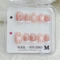 Handmade White French Press-On Nails with Flower Designs – Short Square Stick-On Nails (Size S)
