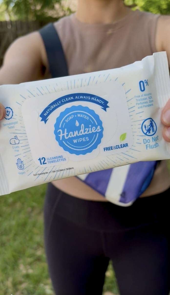Handzies Free&Clear Natural Towelettes – 12ct Travel Pack (6-Pack, 72 Towelettes)