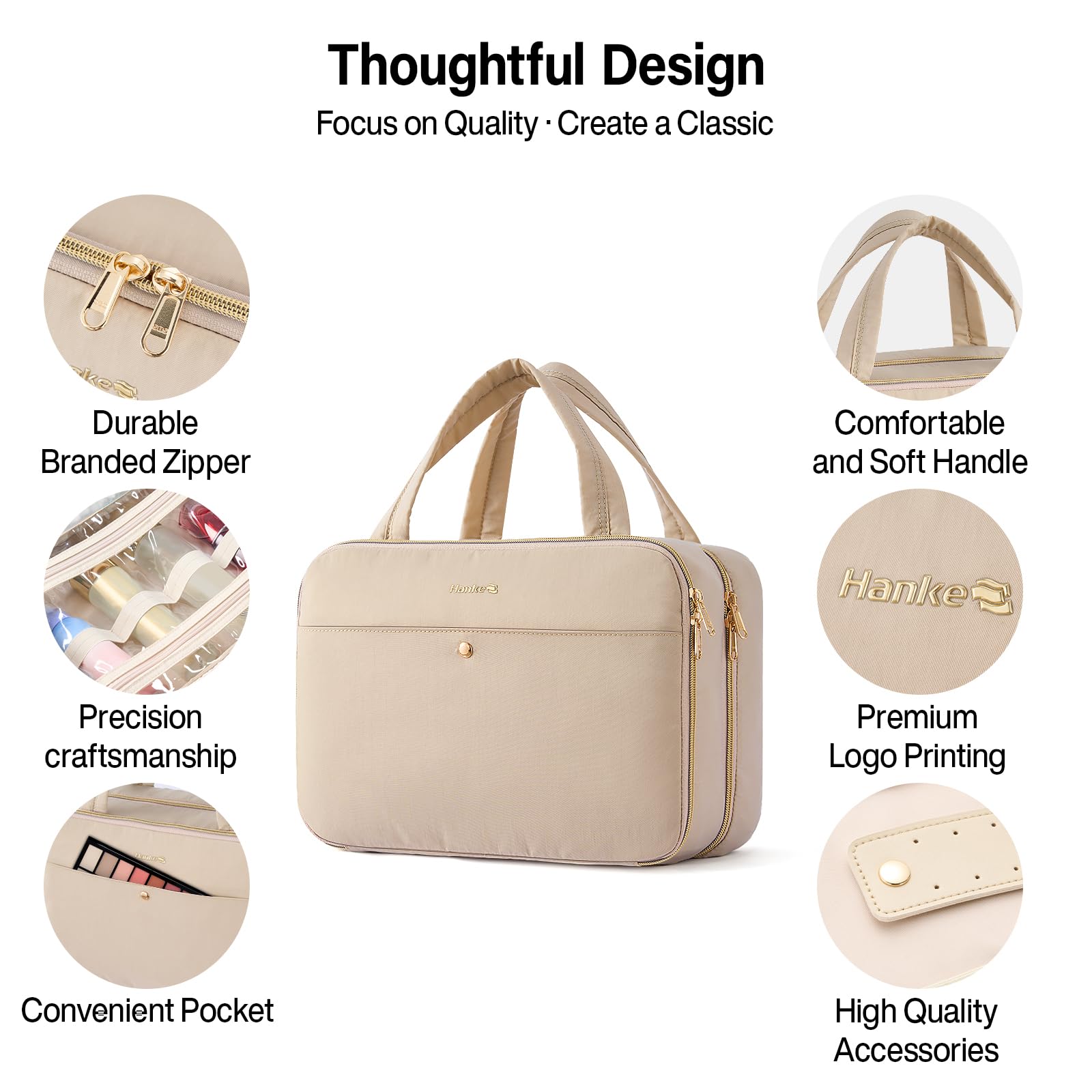 Hanke Hanging Travel Toiletry Bag (Apricot) with Jewelry Organizer – Water-Resistant