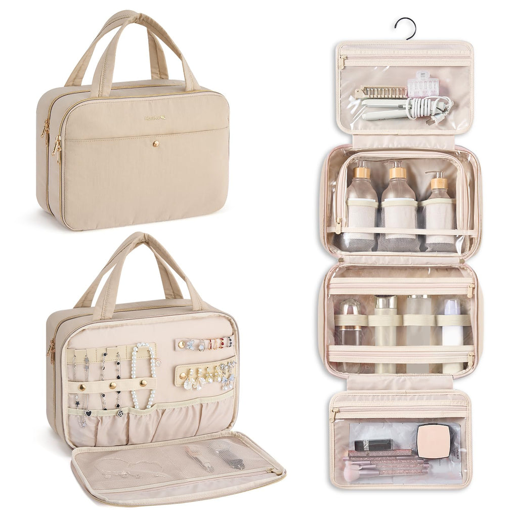 Hanke Hanging Travel Toiletry Bag (Apricot) with Jewelry Organizer – Water-Resistant