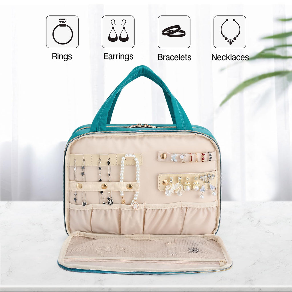 Hanke Hanging Travel Toiletry Bag for Women with Jewelry Organizer – Turquoise Green, 9.8L, Water-Resistant