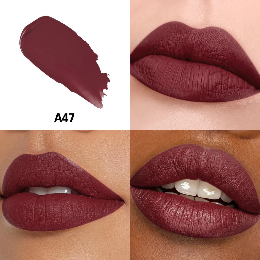 HANLADY Dark Burgundy Lipstick – Long-Wearing Matte, Vegan & Cruelty-Free (A47 Flamingo, 1 Pack)