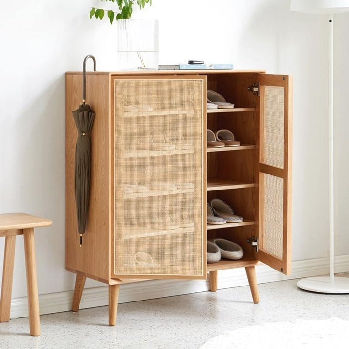 Hans Rattan Shoe Storage Cabinet, Oak