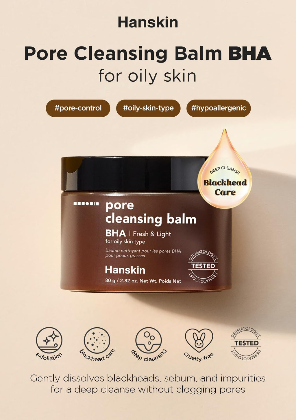 Hanskin BHA Pore Cleansing Balm – Korean Melting Cleanser for Oily & Combination Skin