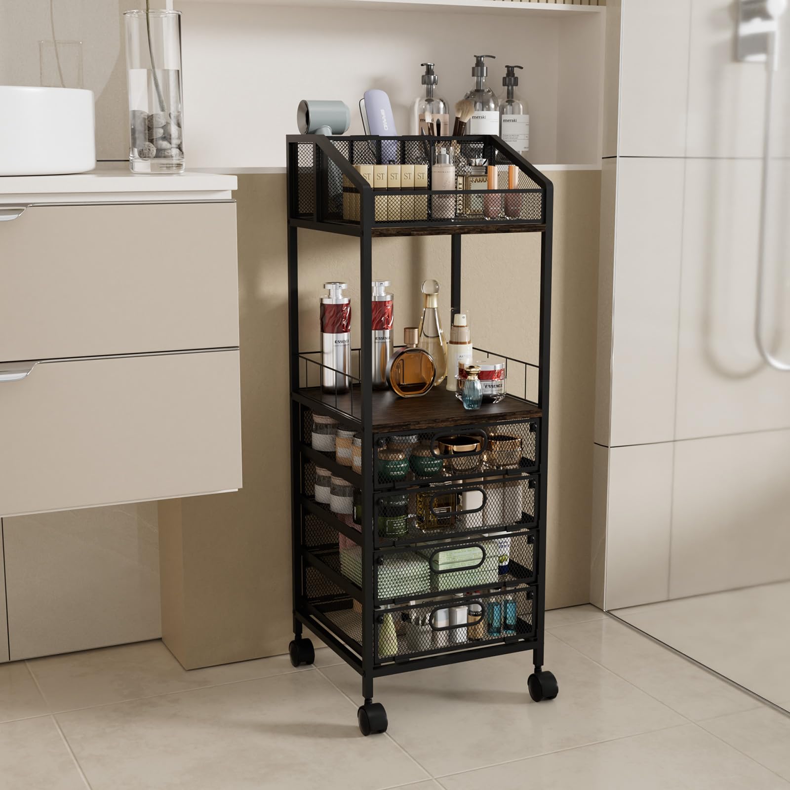 HapiRm Makeup Organizer Cart – Rolling Vanity with 4 Drawers