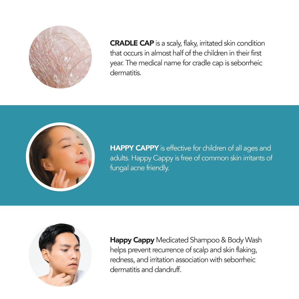 Happy Cappy Medicated Shampoo & Body Wash – Fragrance-Free for Cradle Cap & Dandruff (4 x 8 oz)