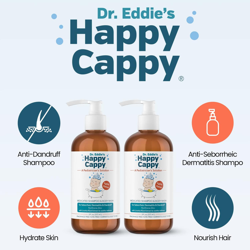 Happy Cappy Medicated & Daily Shampoo + Beanie Brush Bundle — Fragrance-Free for Cradle Cap & Dry Skin