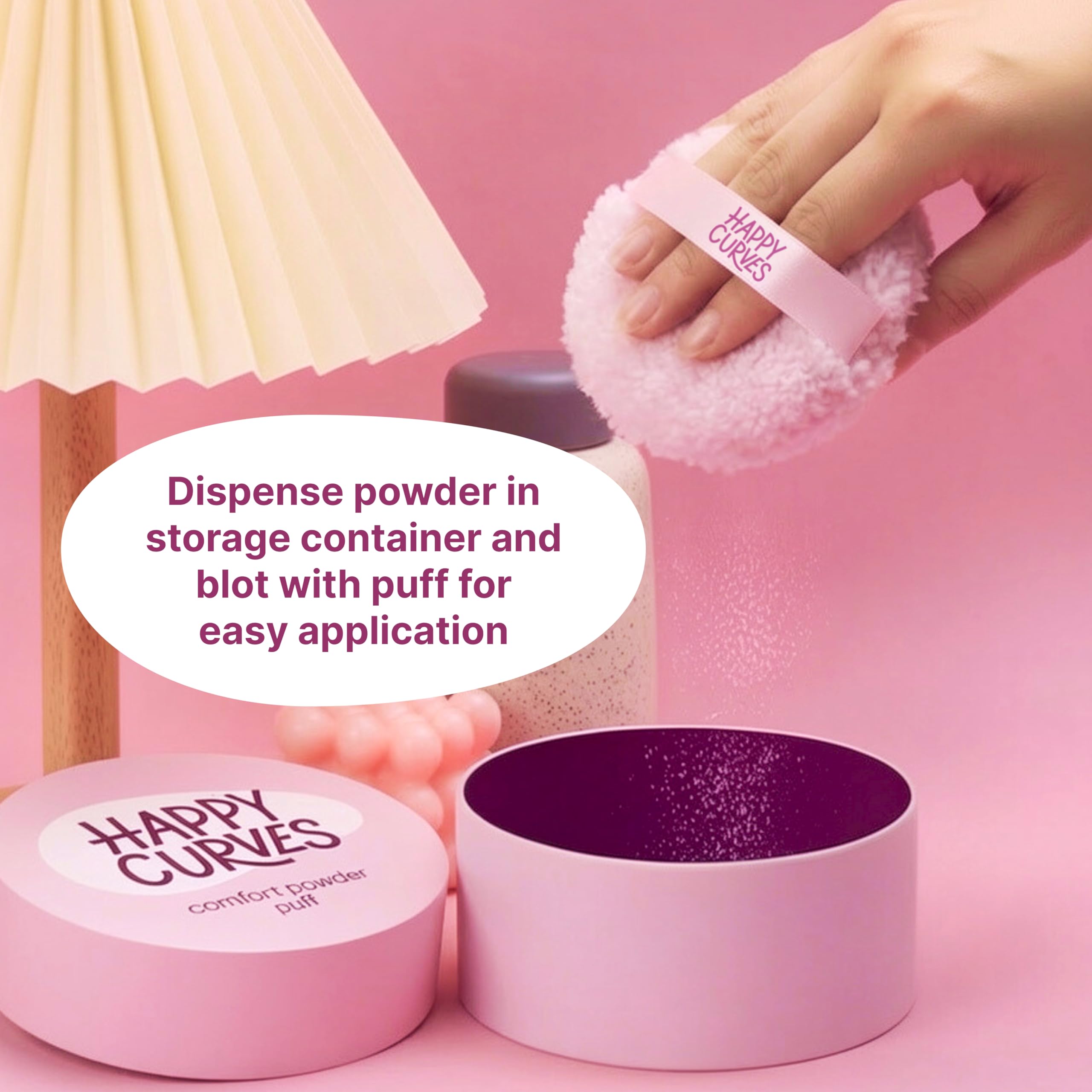 Happy Curves Comfort Puff Mini - Large Body Powder Applicator for All-Day Sweat, Odor, and Chafe Defense