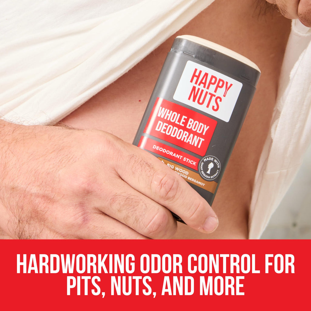 Happy Nuts Whole Body Deodorant for Men – All-Day Odor Protection, Big Wood Scent