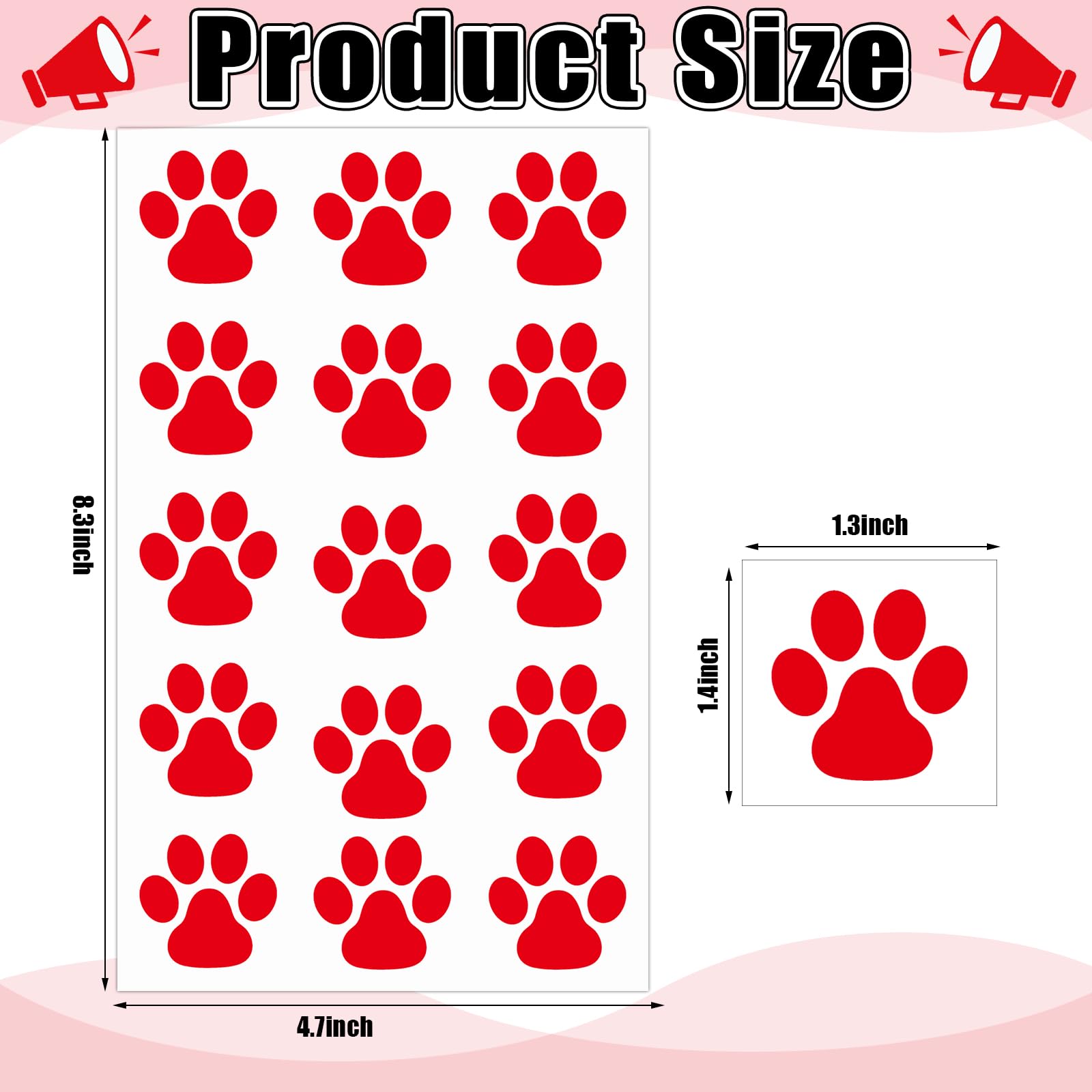 Harloon Paw Print Tattoos - 20 Sheets, 300 Pcs Red Temporary Face & Body Stickers
