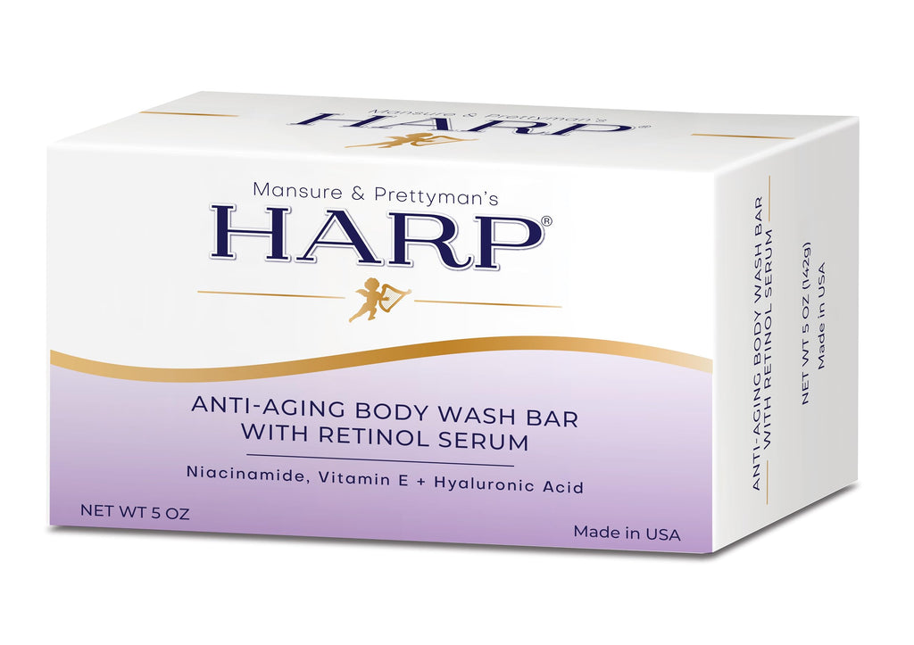 HARP® Anti-Aging Body Wash Bar with Retinol – pH-Balanced Syndet Cleanser, Fragrance-Free, Soap-Free & No Lye, Niacinamide, Hyaluronic Acid & Vitamin E, 5 oz